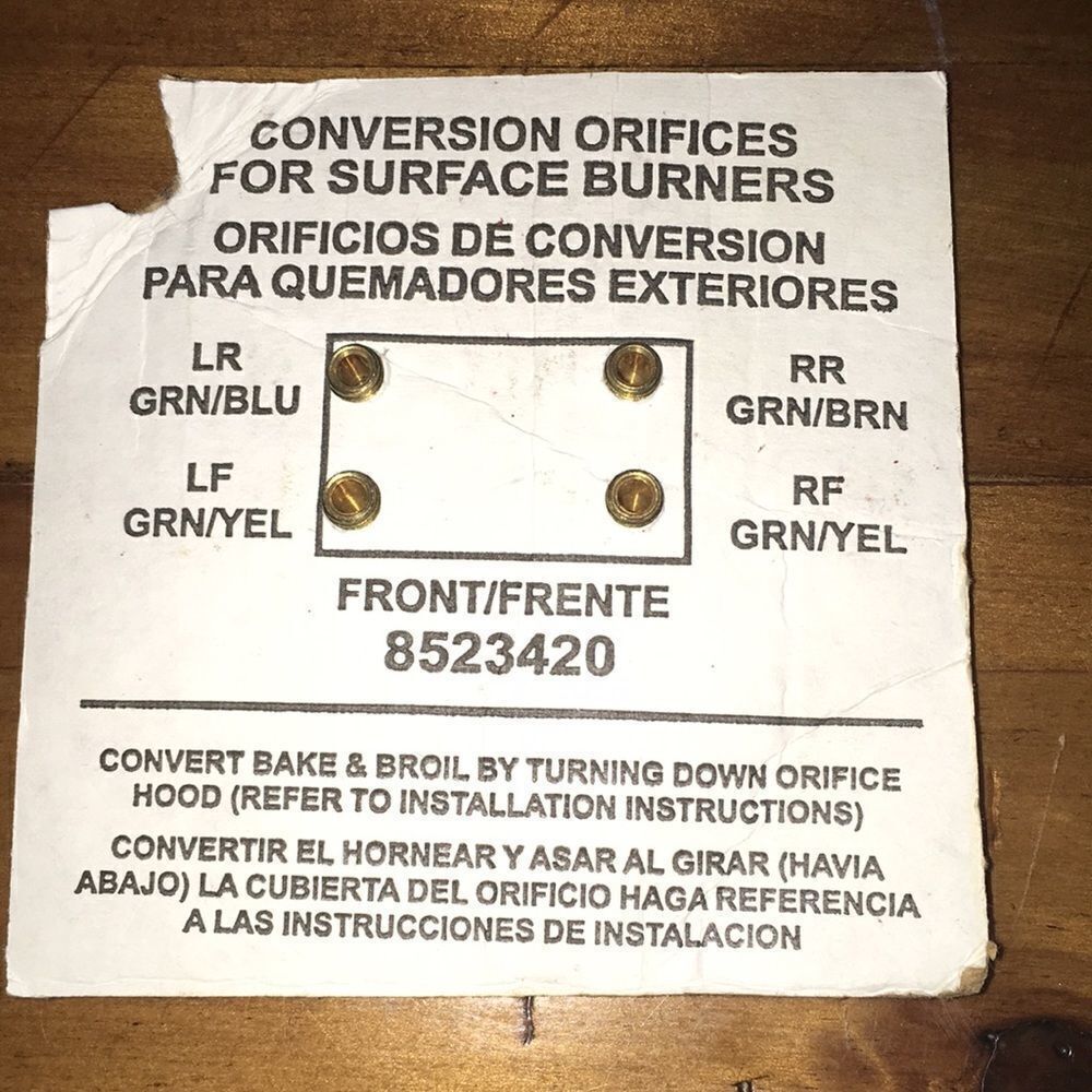Genuine Whirlpool Range Oven LP Orifice Conversion Kit 8273359 8523420 W10854965